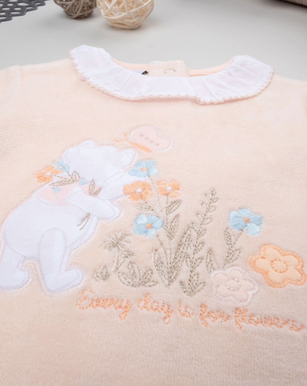 βρεφικό φορμάκι σενίλ σομόν/μπεζ φλοράλ για κορίτσι - Prénatal