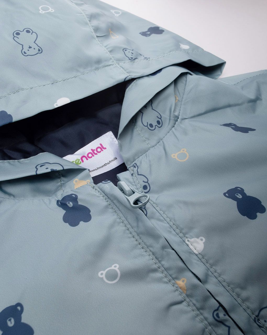 βρεφικό αντιανεμικό μπουφάν γκριζοπράσινο με αρκουδάκια για αγόρι - Prénatal