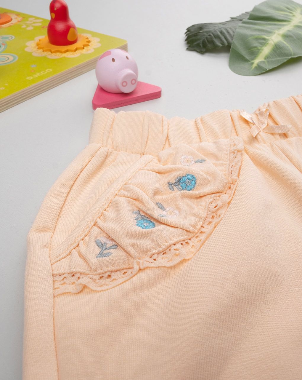 βρεφικό παντελόνι φόρμας σομόν με λουλούδια για κορίτσι - Prénatal