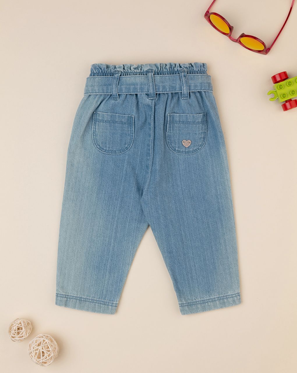 βρεφικό τζιν παντελόνι μπλε ανοιχτό με ζώνη για κορίτσι - Prénatal