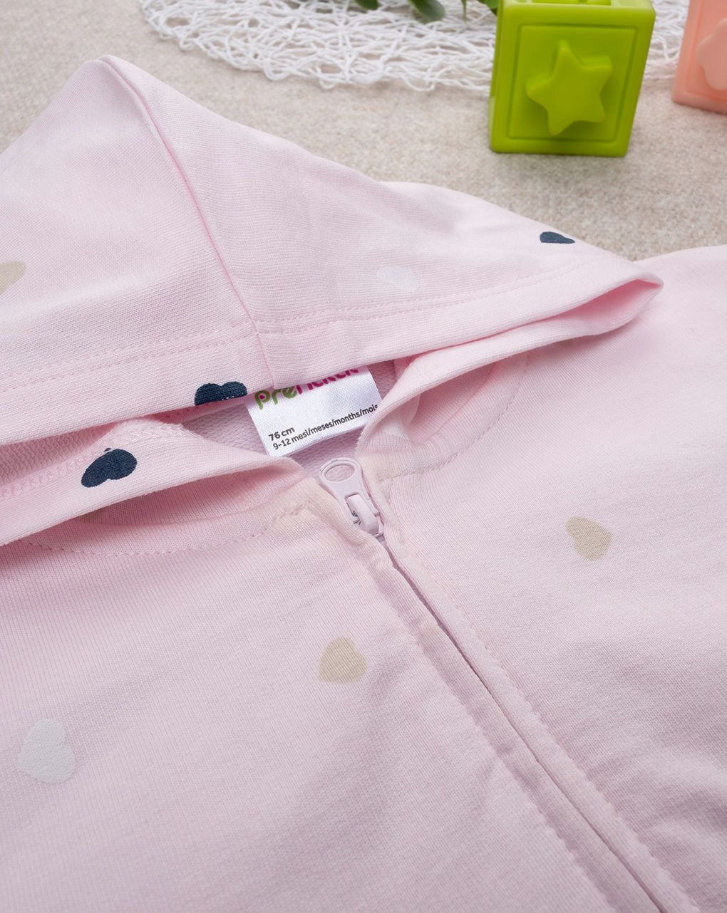 βρεφική ζακέτα φούτερ ροζ με καρδούλες για κορίτσι - Prénatal