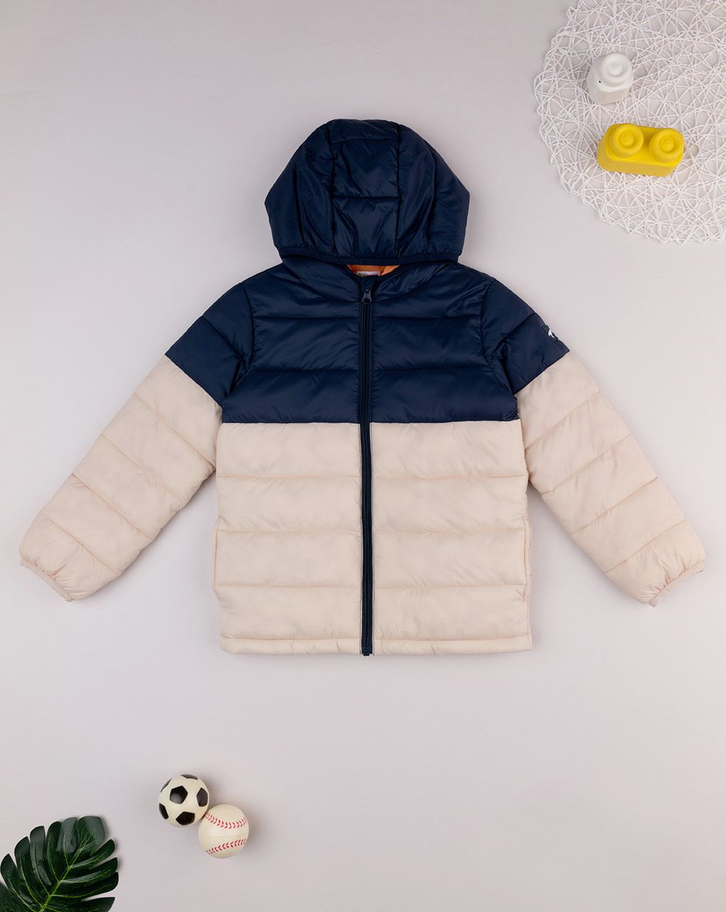 παιδικό μπουφάν puffer μπλε/μπεζ για αγόρι