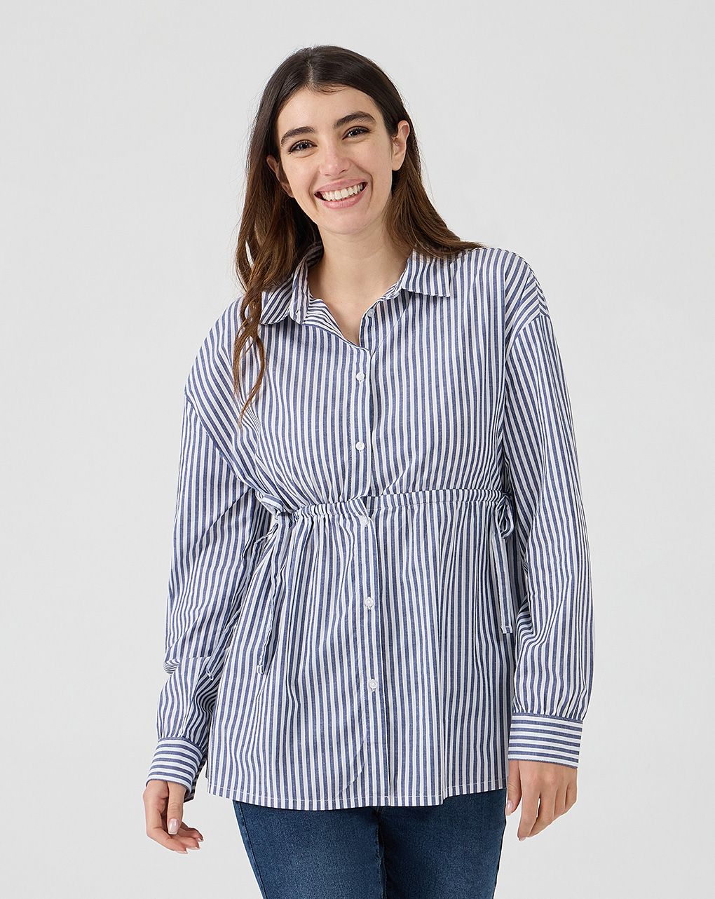 γυναικεία πουκαμίσα εγκυμοσύνης/θηλασμού ποπλίνα ριγέ μπλε/λευκό - Prénatal