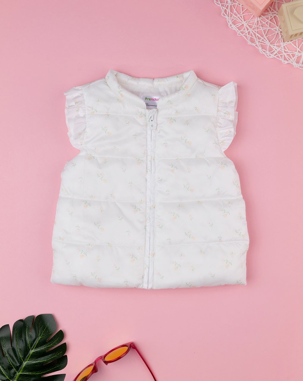 βρεφικό αμάνικο μπουφάν λευκό φλοράλ για κορίτσι