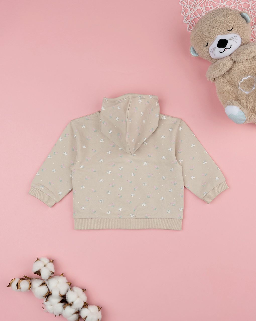 βρεφική ζακέτα φούτερ μπεζ με λουλούδια για κορίτσι - Prénatal