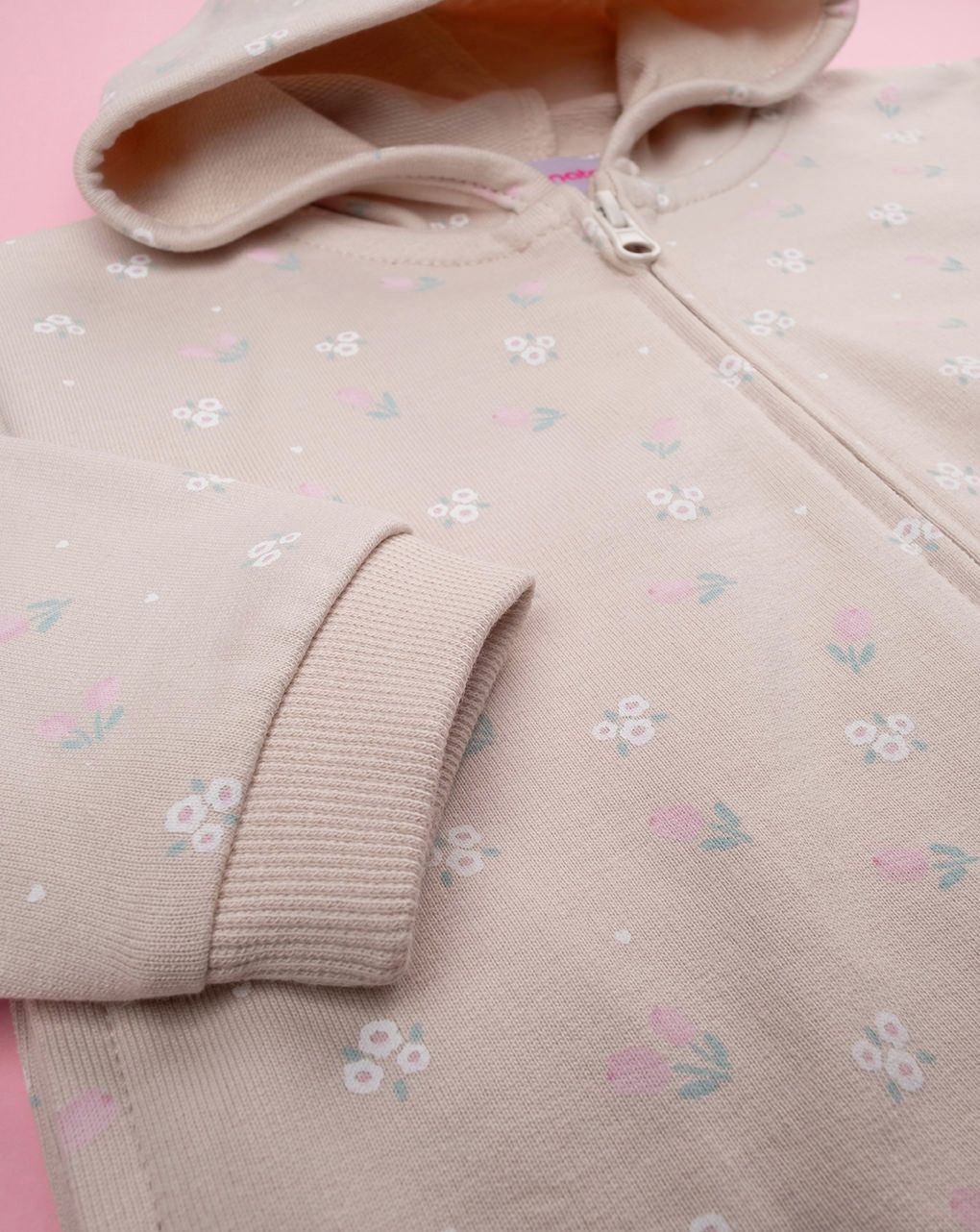 βρεφική ζακέτα φούτερ μπεζ με λουλούδια για κορίτσι - Prénatal