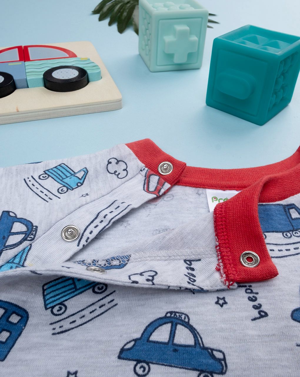 βρεφική ολόσωμη πιτζάμα γκρι με οχήματα για αγόρι - Prénatal