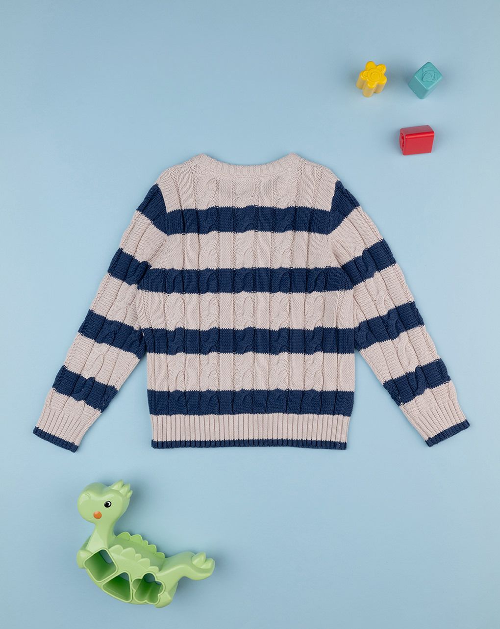 παιδικό πουλόβερ ριγέ μπεζ/μπλε dino για αγόρι - Prénatal