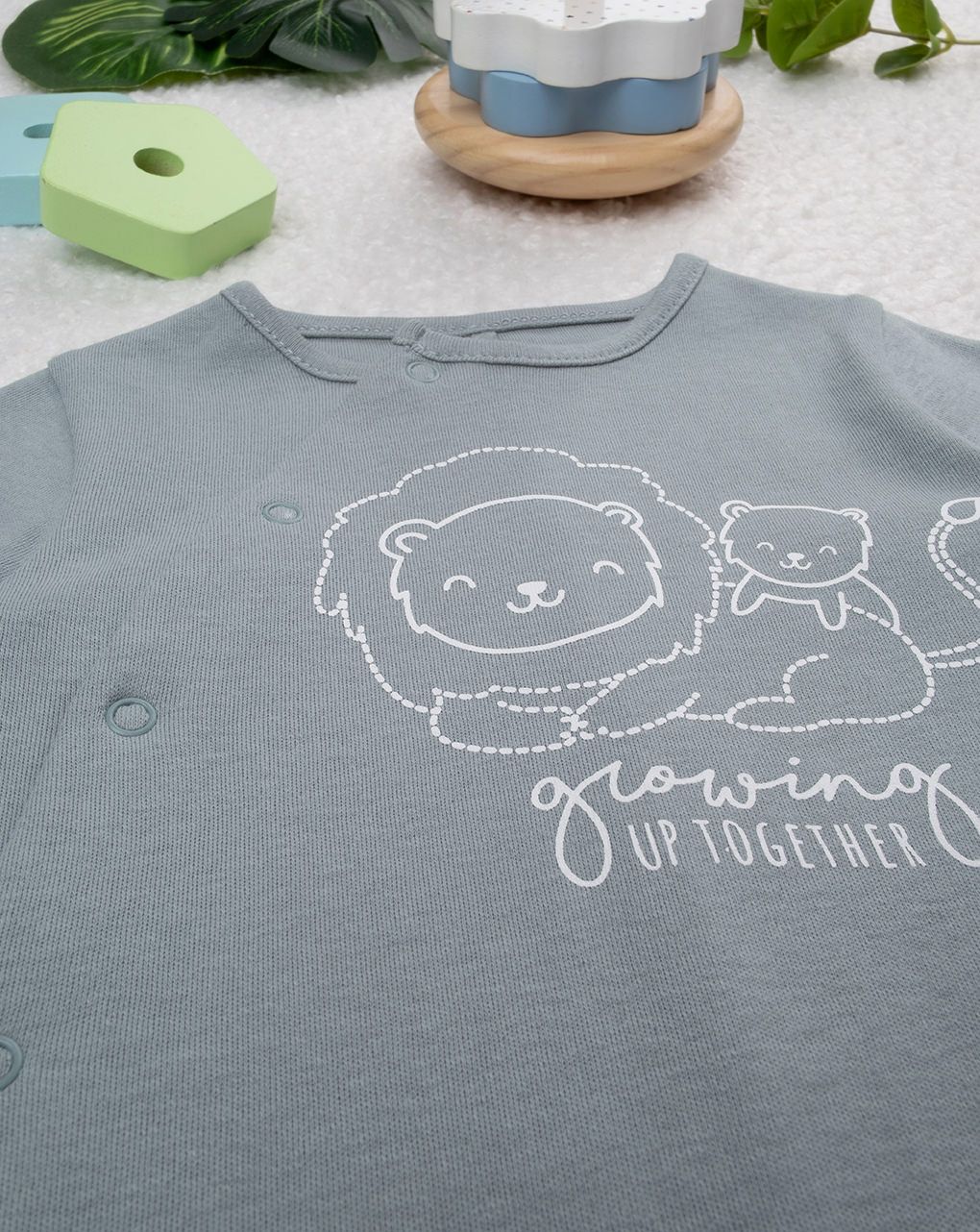 βρεφικό φορμάκι γκριζοπράσινο με λιοντάρια για αγόρι - Prénatal