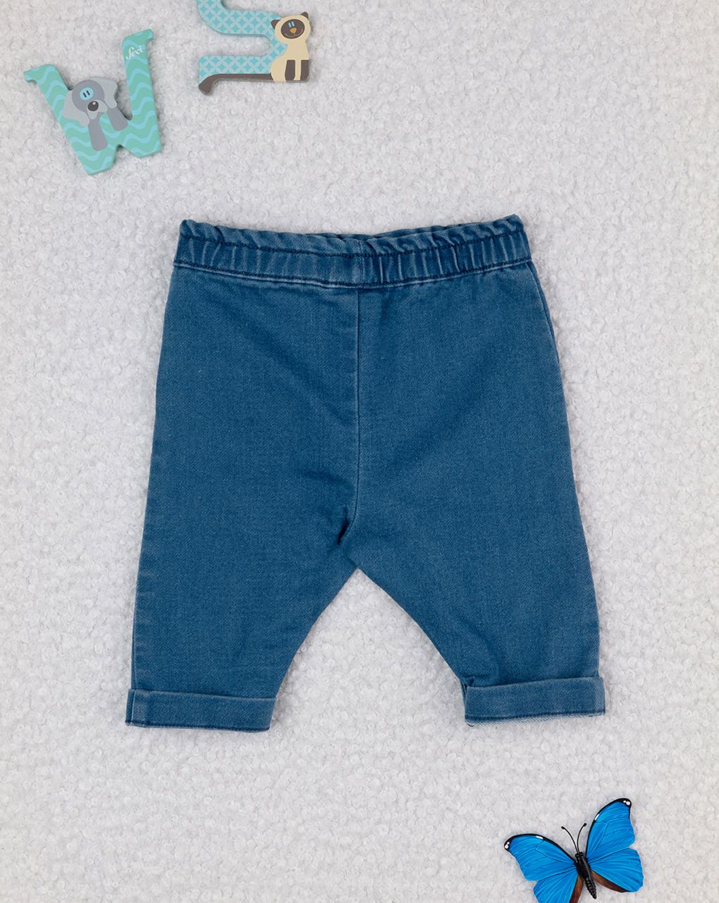 βρεφικό τζιν παντελόνι μπλε με λουλούδια για κορίτσι - Prénatal