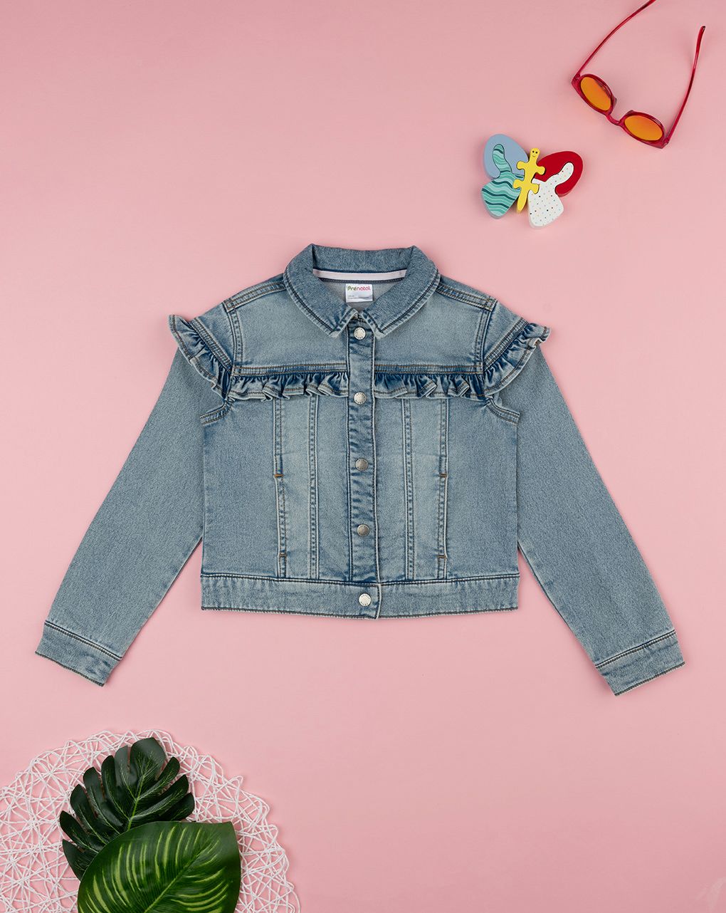παιδικό τζιν μπουφάν μπλε με βολάν για κορίτσι