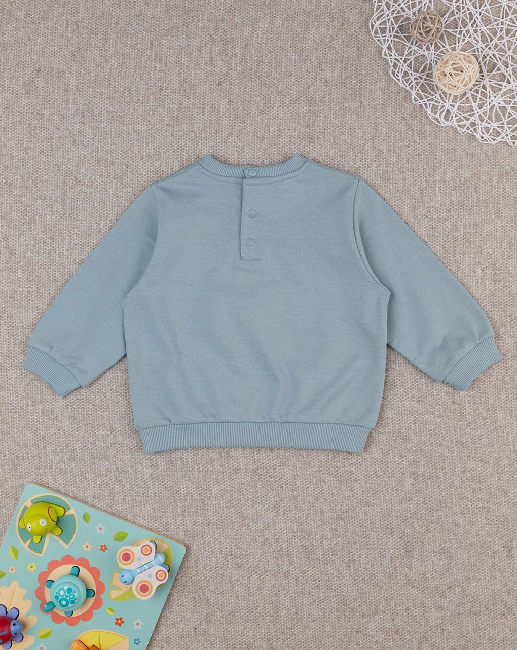 βρεφική μπλούζα φούτερ γκριζοπράσινη brontosaurus για αγόρι - Prénatal