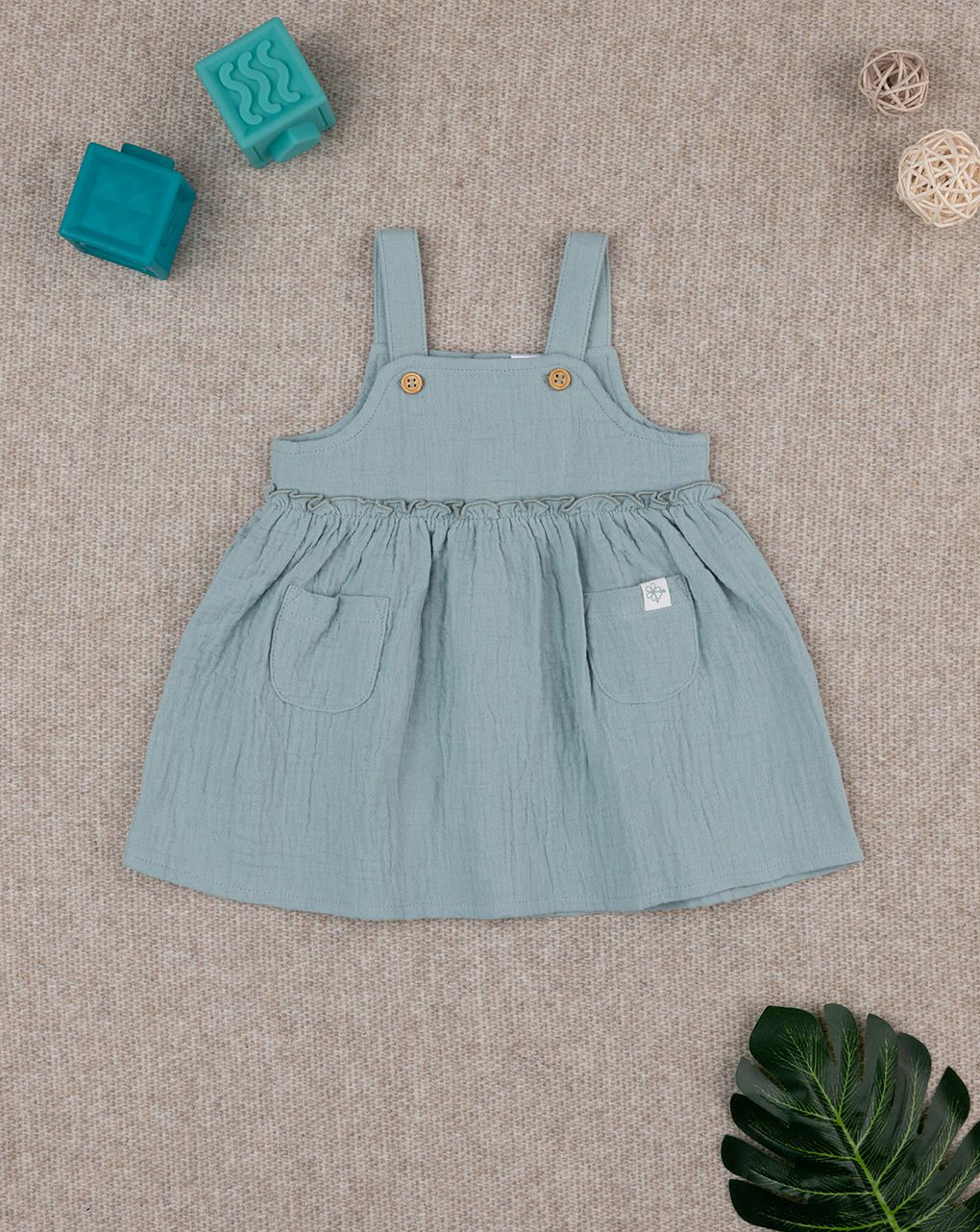 βρεφικό φόρεμα πράσινο μουσελίνα για κορίτσι