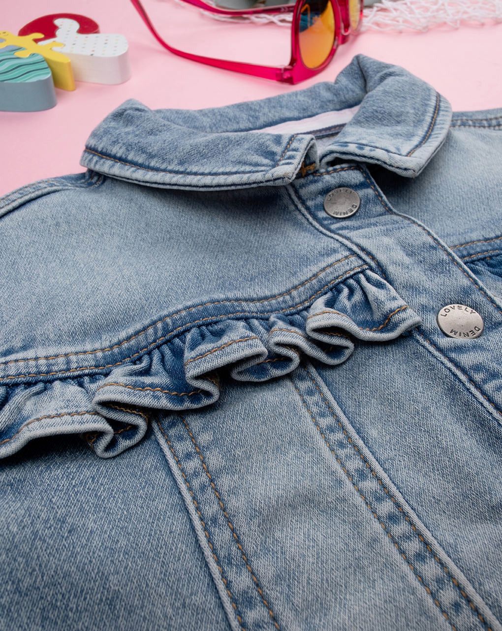 παιδικό τζιν μπουφάν μπλε με βολάν για κορίτσι - Prénatal