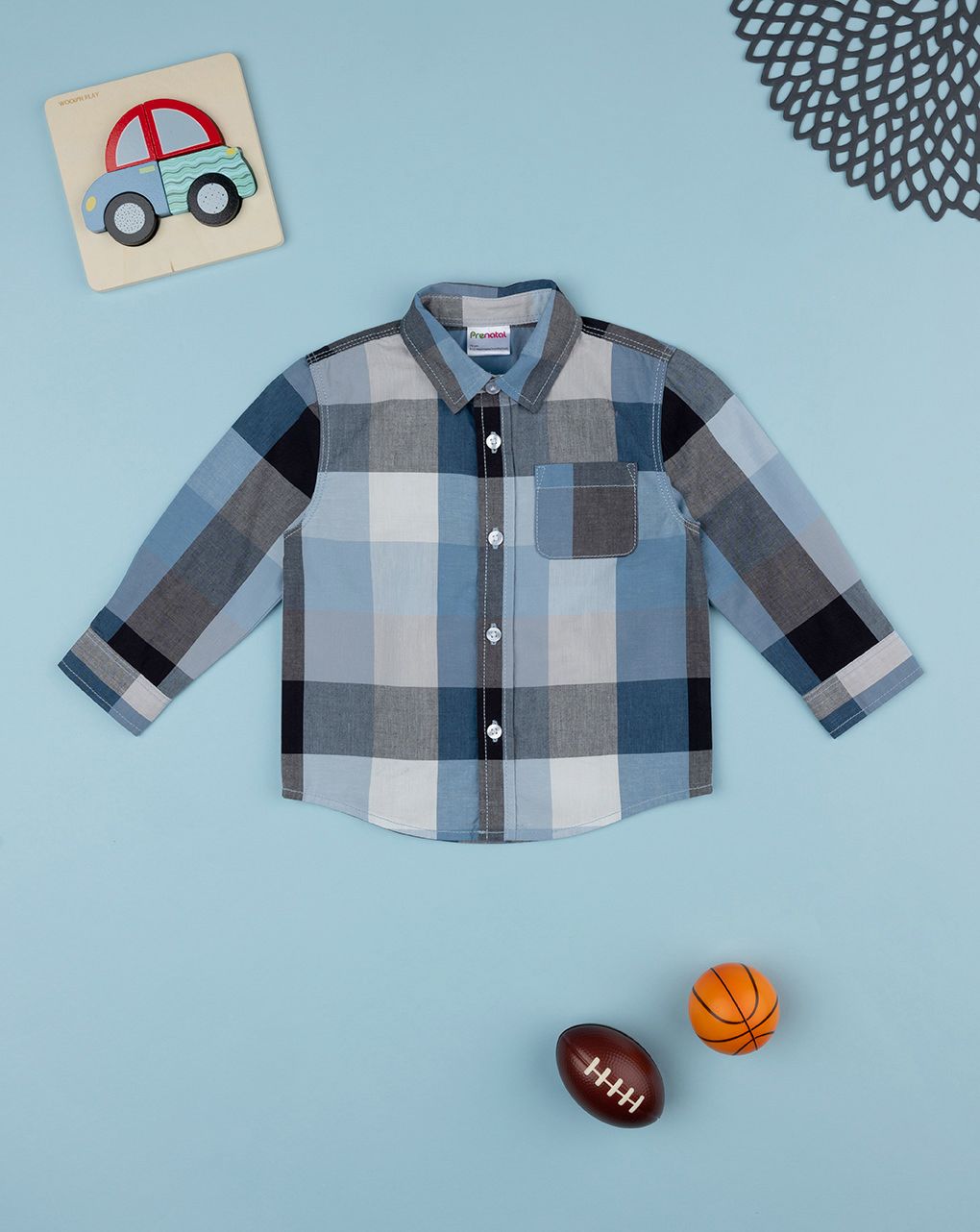 βρεφικό πουκάμισο καρό μπλε/μαύρο για αγόρι