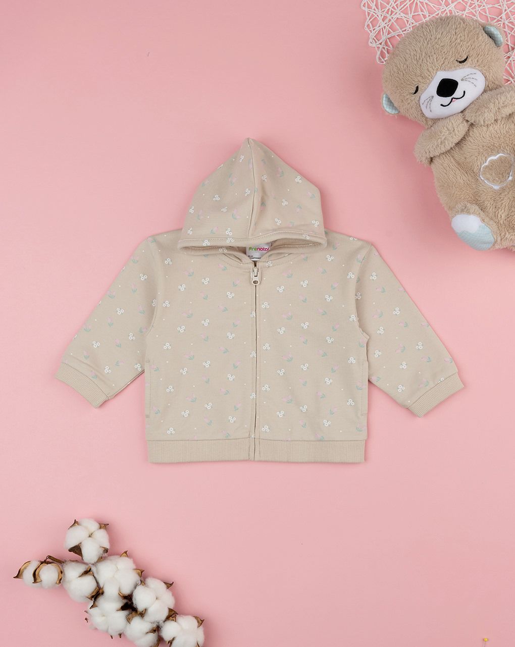 βρεφική ζακέτα φούτερ μπεζ με λουλούδια για κορίτσι - Prénatal
