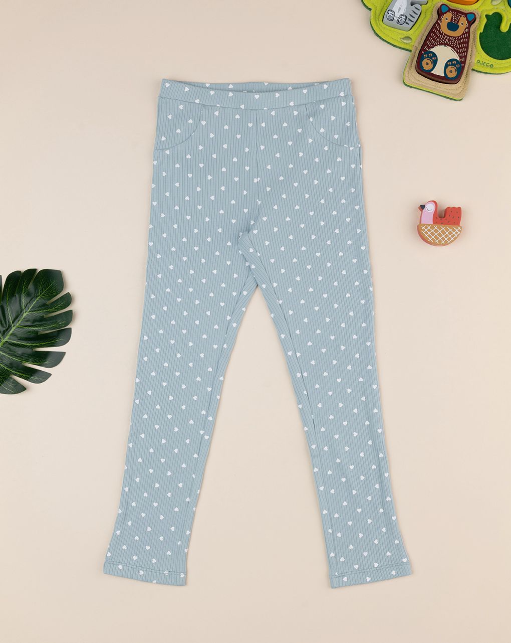 παιδικό κολάν γκριζοπράσινο ριμπ με καρδούλες για κορίτσι