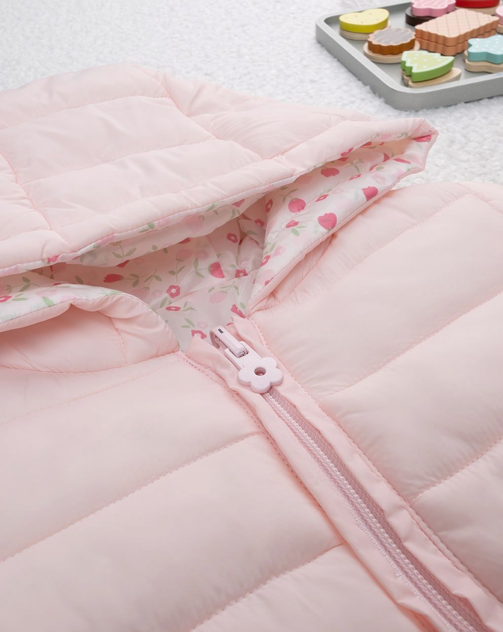 βρεφικό μπουφάν puffer ροζ φλοράλ για κορίτσι - Prénatal