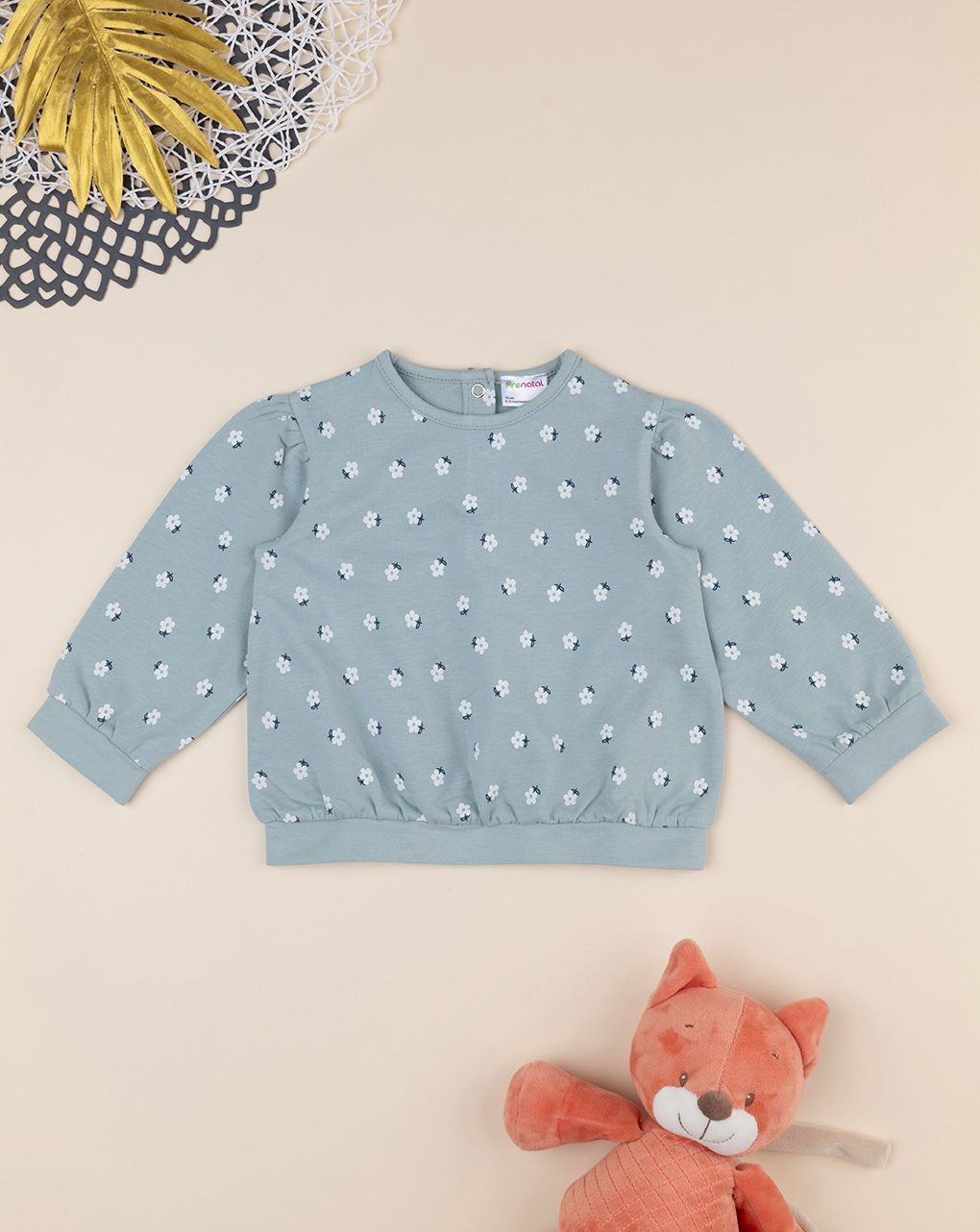 βρεφική μπλούζα φούτερ γκριζοπράσινη φλοράλ για κορίτσι