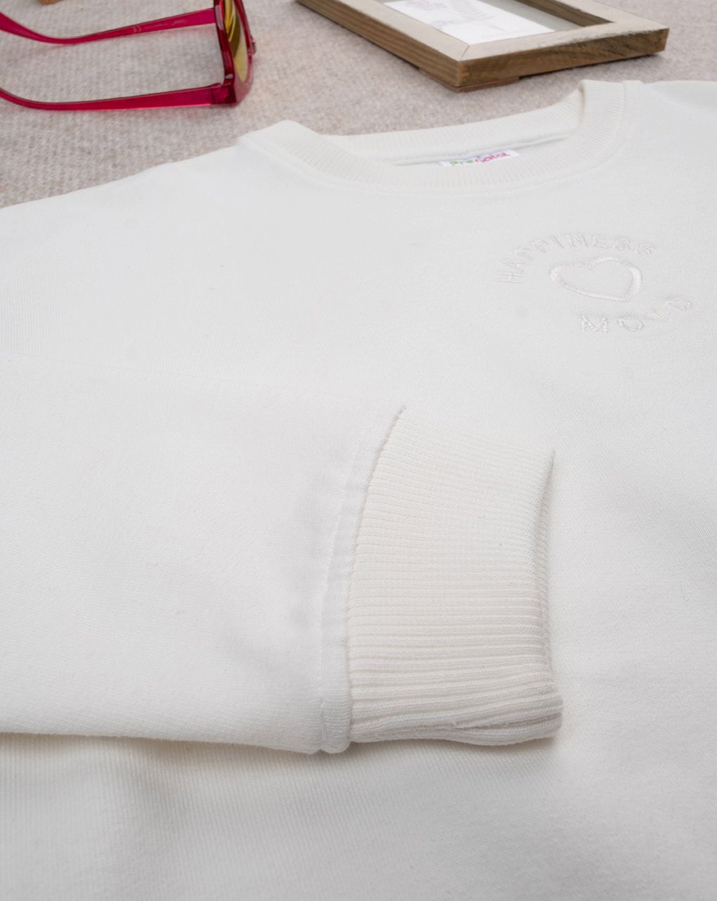 παιδική μπλούζα φούτερ λευκή happiness mood για κορίτσι - Prénatal