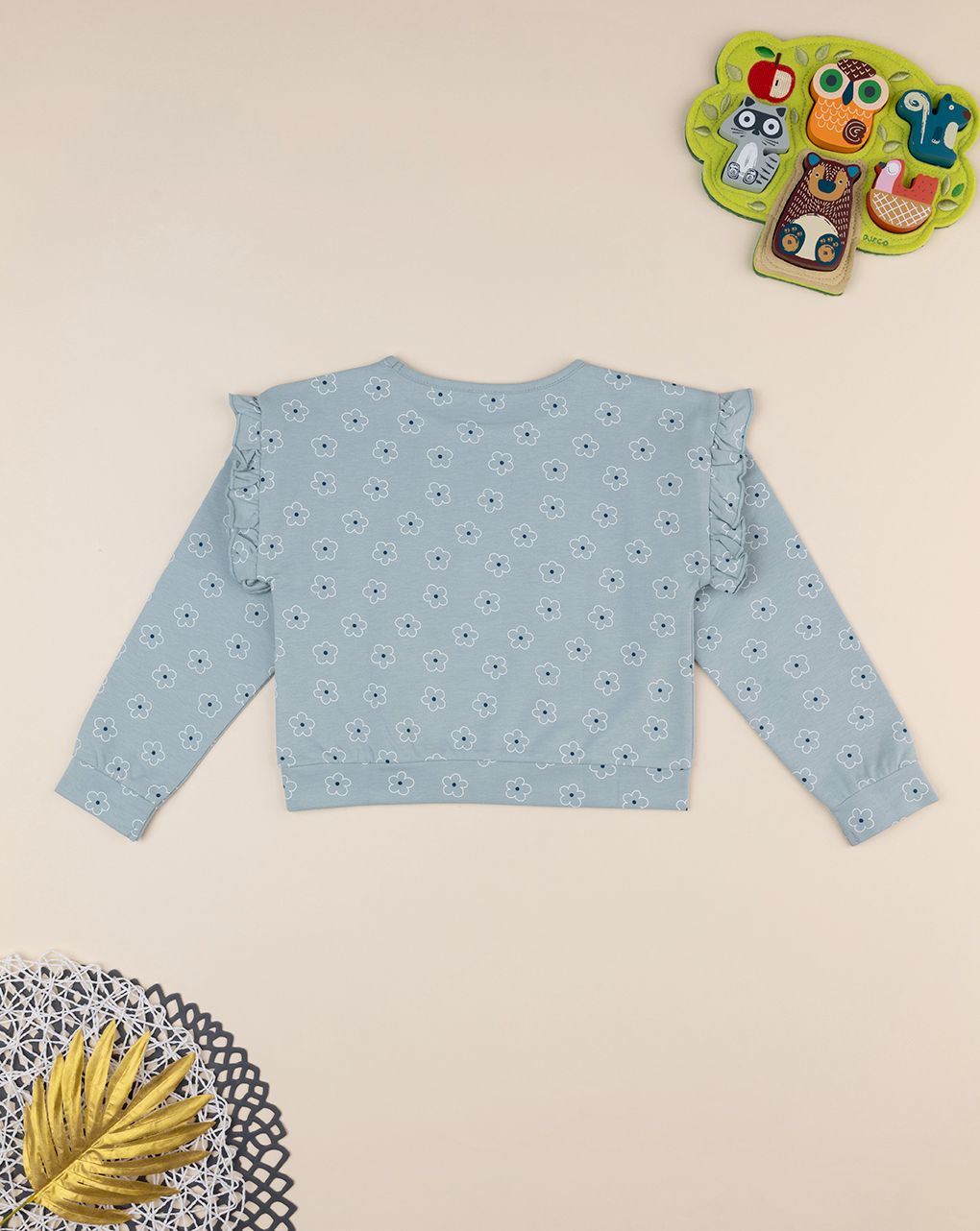 παιδική μπλούζα φούτερ γκριζοπράσινη με μαργαρίτες για κορίτσι - Prénatal