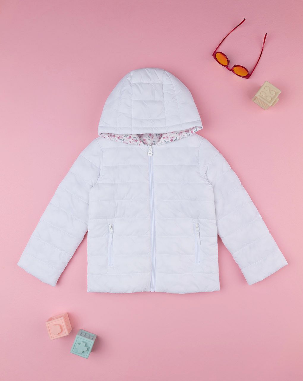 παιδικό μπουφάν puffer λευκό φλοράλ για κορίτσι