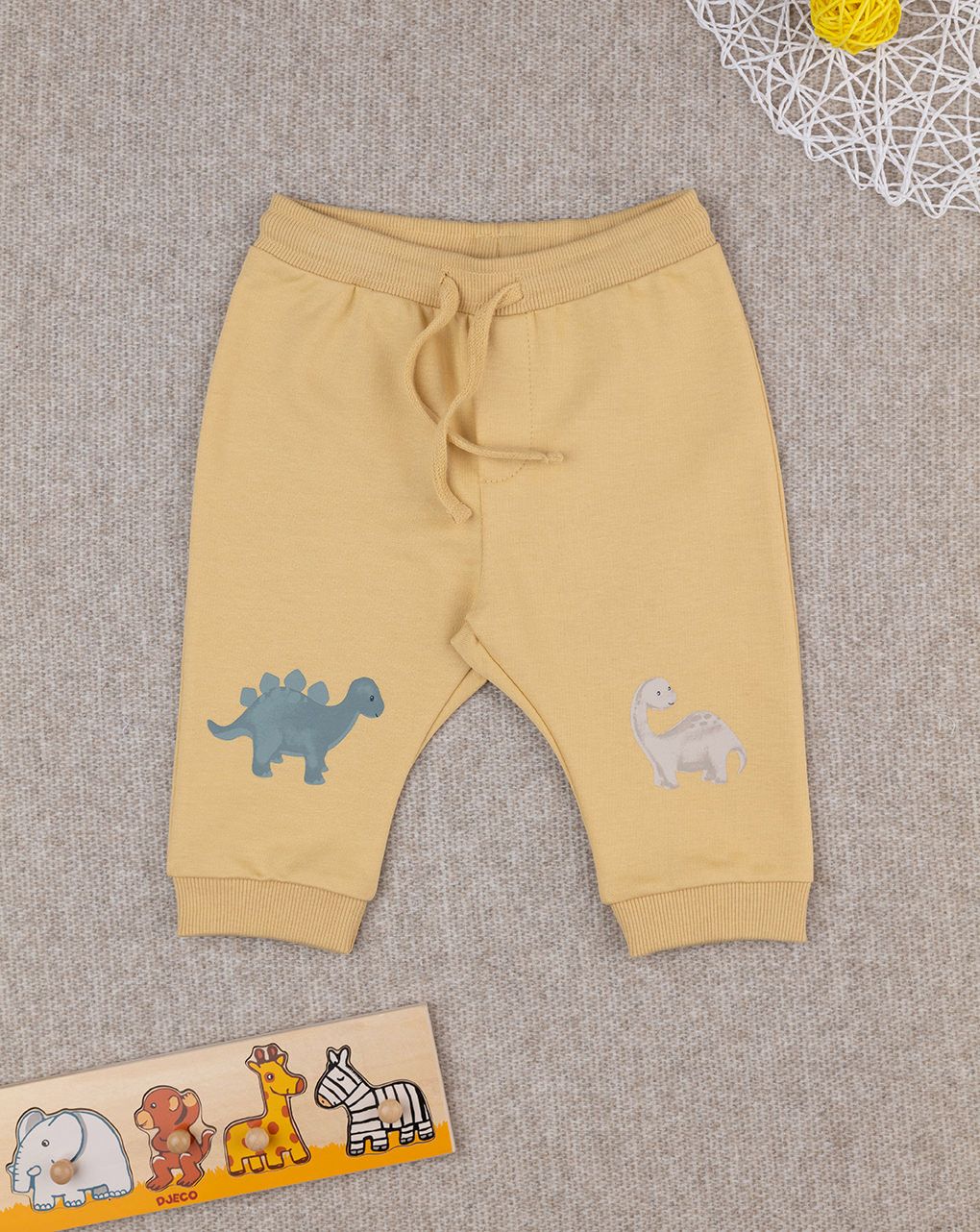 βρεφικό παντελόνι φόρμας κίτρινο με δεινόσαυρους για αγόρι