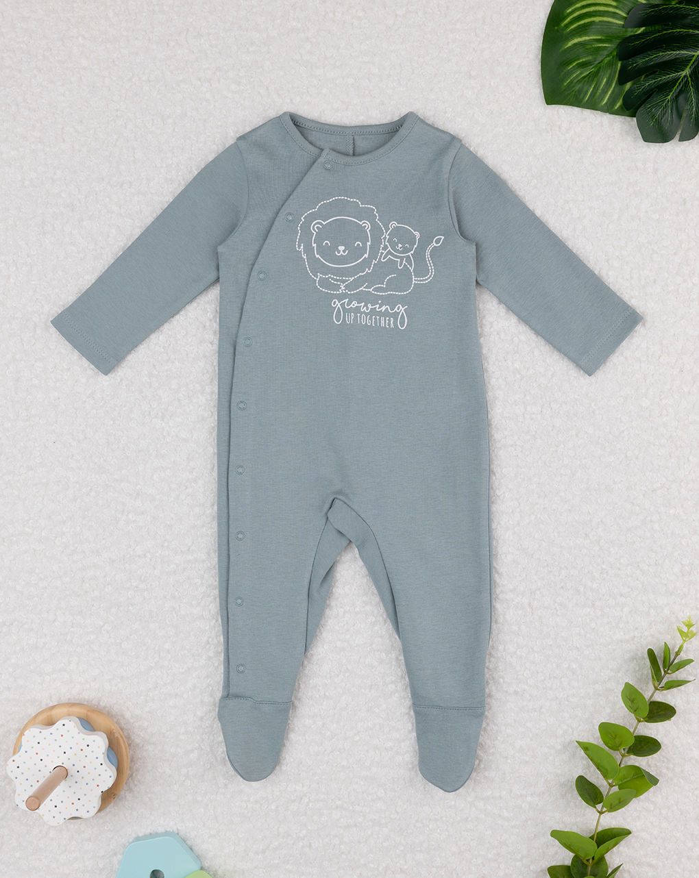 βρεφικό φορμάκι γκριζοπράσινο με λιοντάρια για αγόρι - Prénatal