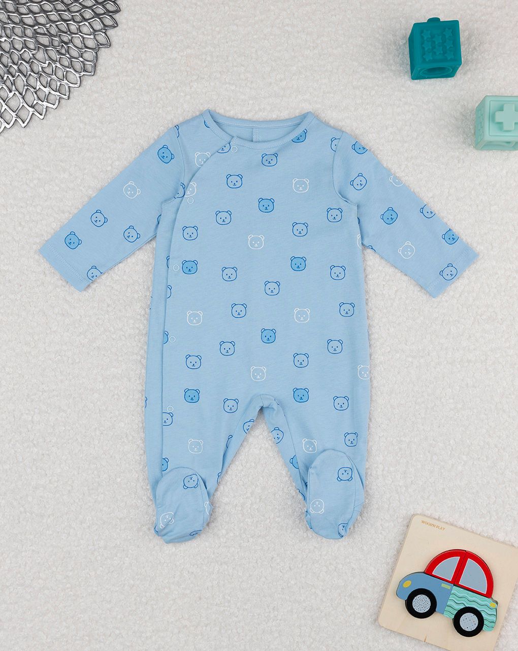 βρεφικό φορμάκι γαλάζιο με αρκουδάκια για αγόρι - Prénatal