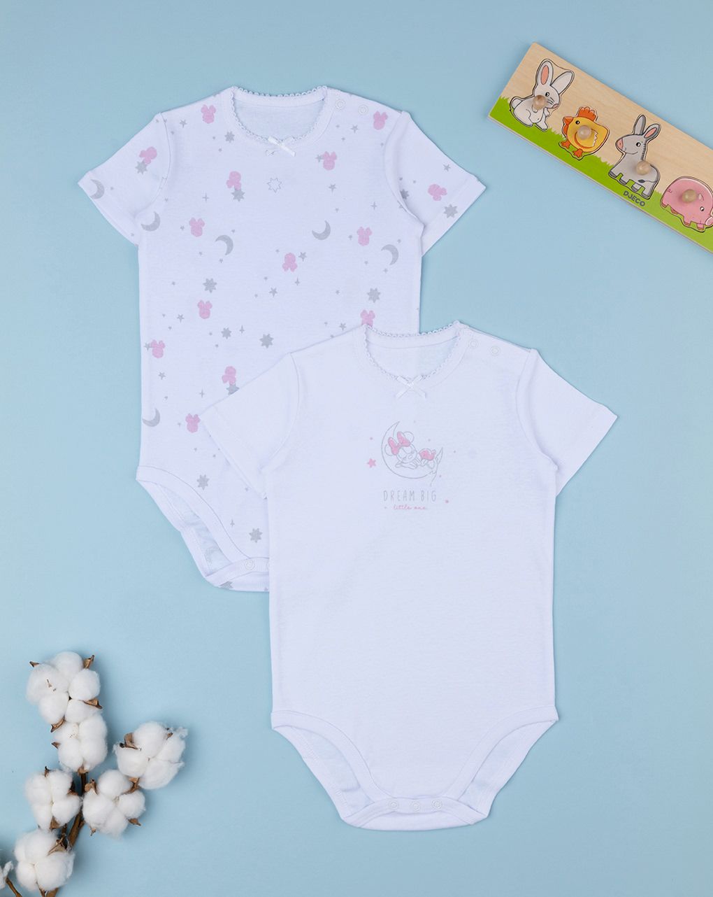 βρεφικά κορμάκια λευκά με τη minnie πακέτο x2 για κορίτσι