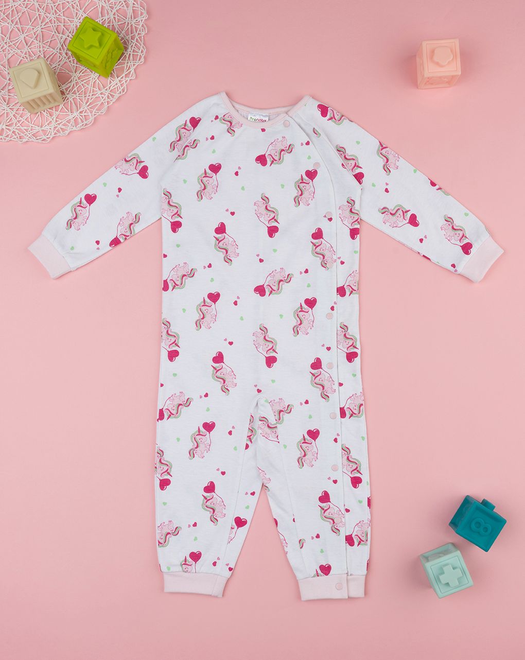 βρεφική ολόσωμη πιτζάμα λευκή με μονόκερους για κορίτσι - Prénatal