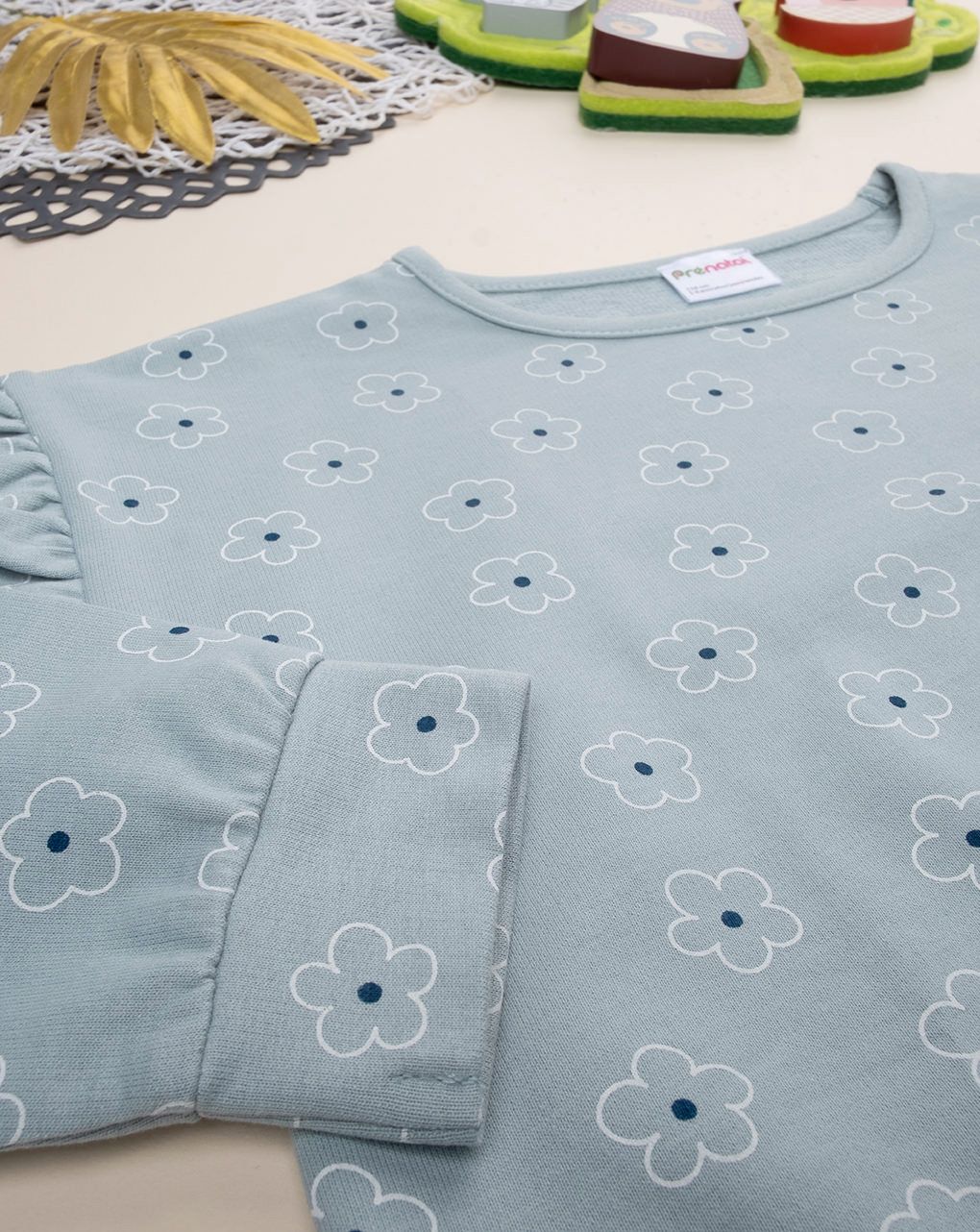 παιδική μπλούζα φούτερ γκριζοπράσινη με μαργαρίτες για κορίτσι - Prénatal