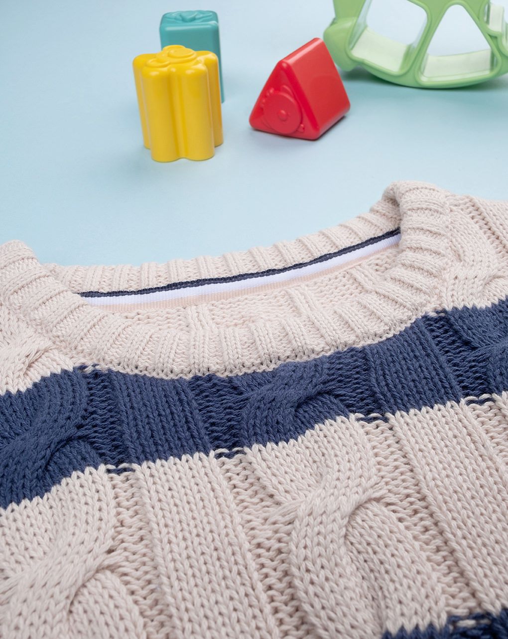 παιδικό πουλόβερ ριγέ μπεζ/μπλε dino για αγόρι - Prénatal