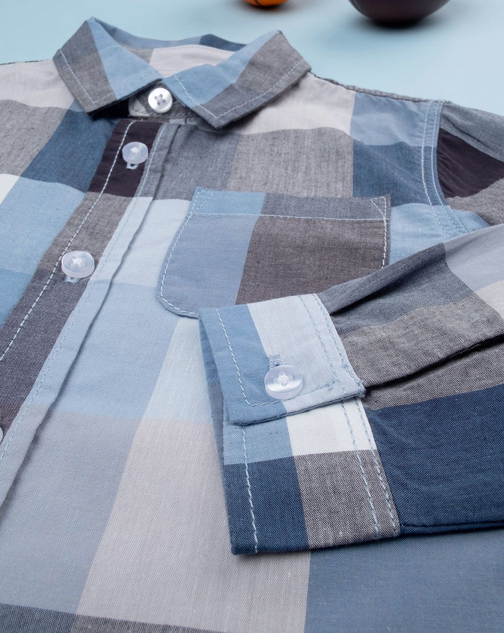 βρεφικό πουκάμισο καρό μπλε/μαύρο για αγόρι - Prénatal