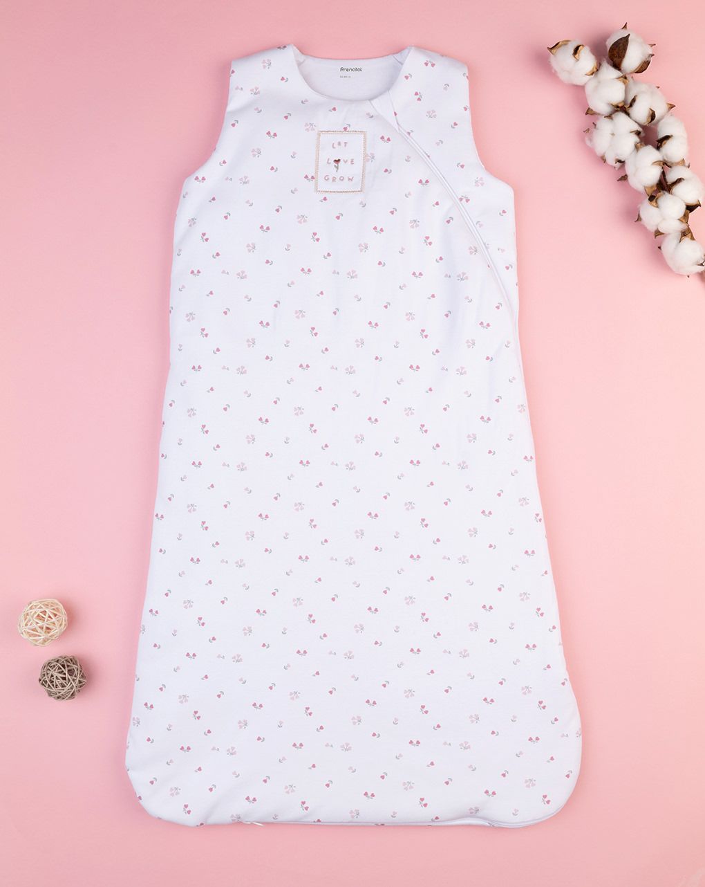 βρεφικός αμάνικος υπνόσακος σενίλ λευκός φλοράλ 2.5 tog