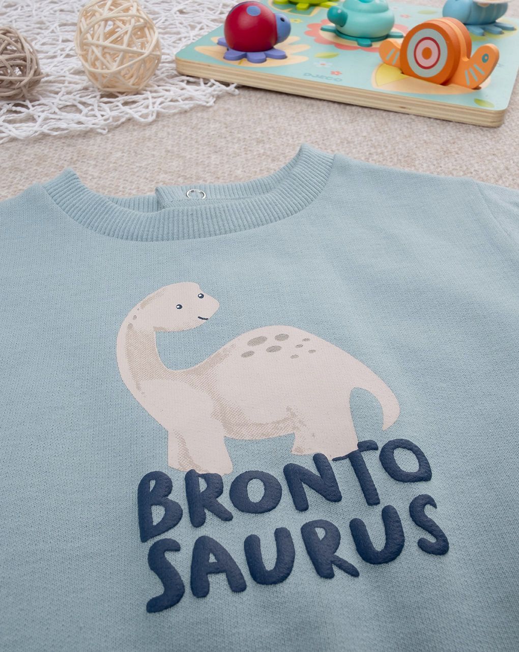 βρεφική μπλούζα φούτερ γκριζοπράσινη brontosaurus για αγόρι - Prénatal