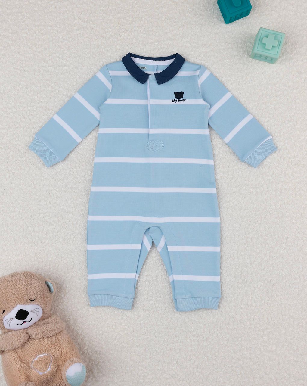 βρεφικό φορμάκι ριγέ γαλάζιο/λευκό my bear για αγόρι