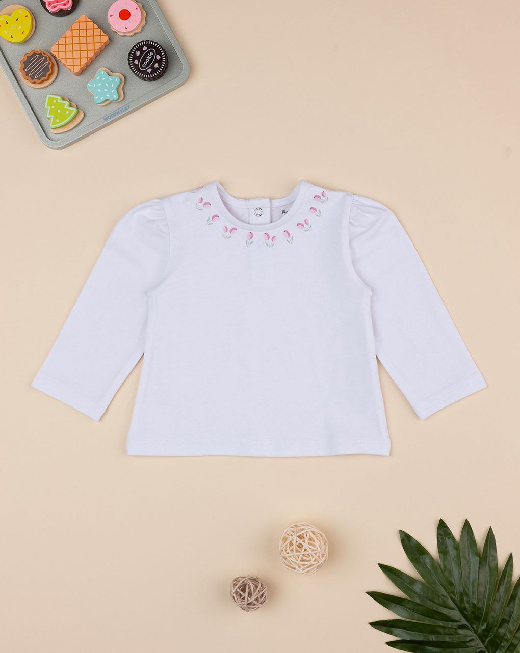 βρεφική μπλούζα λευκή με λουλούδια για κορίτσι - Prénatal