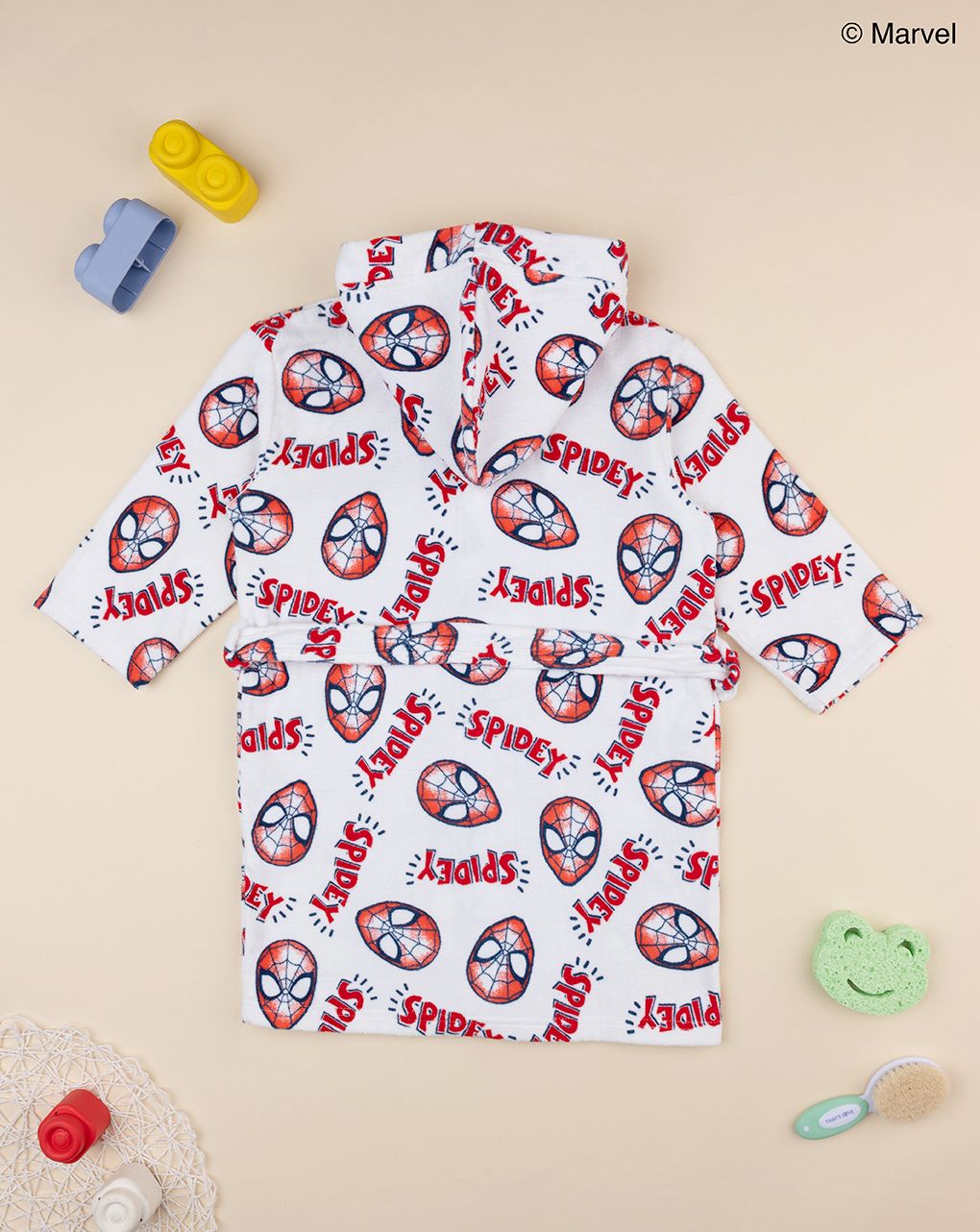 παιδικό μπουρνούζι σενίλ λευκό με τον spiderman για αγόρι - Prénatal