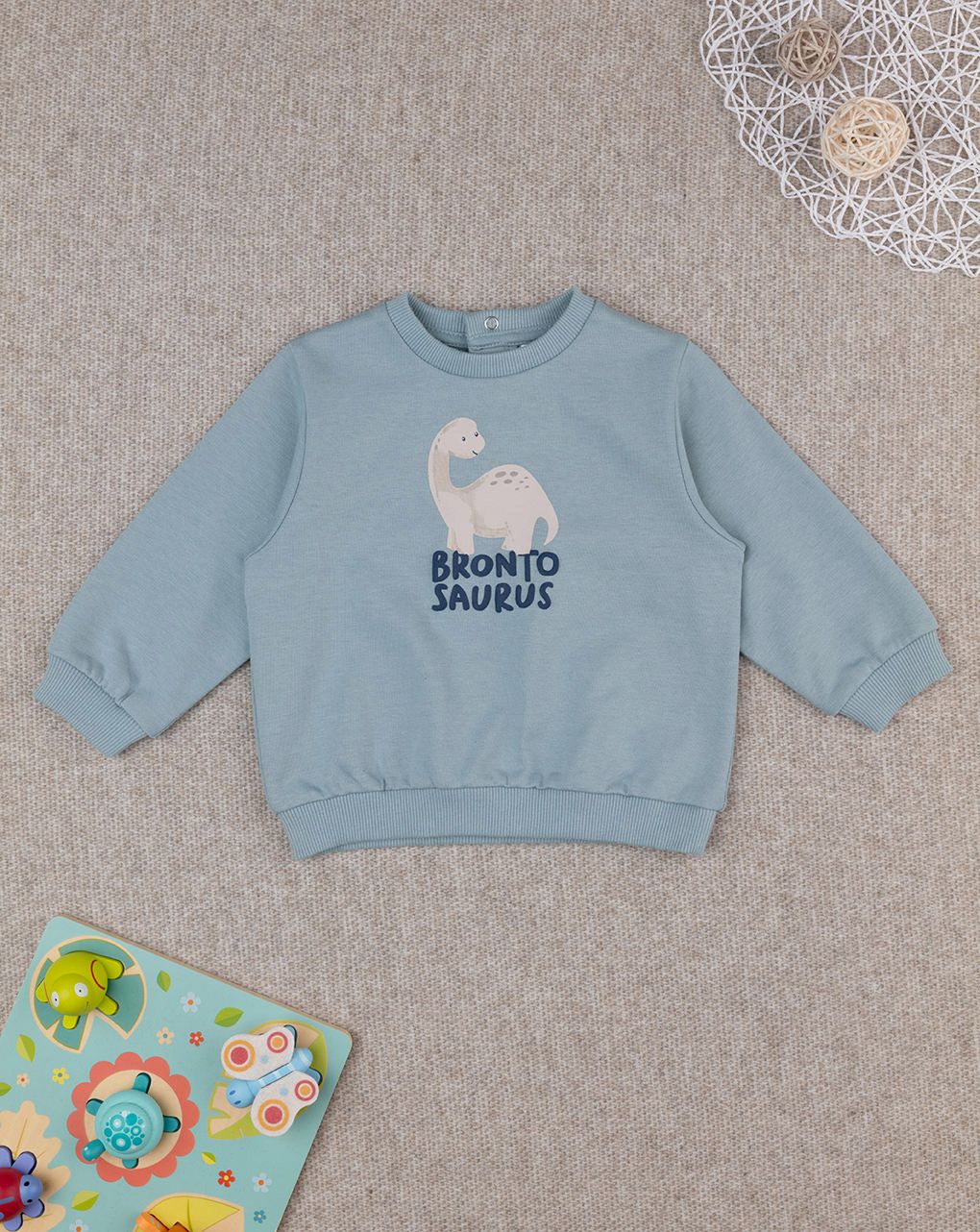 βρεφική μπλούζα φούτερ γκριζοπράσινη brontosaurus για αγόρι