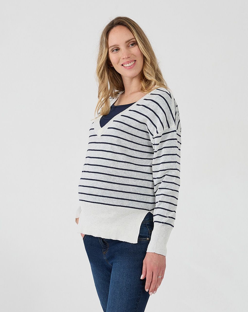 γυναικείο πουλόβερ εγκυμοσύνης λευκό ριγέ - Prénatal