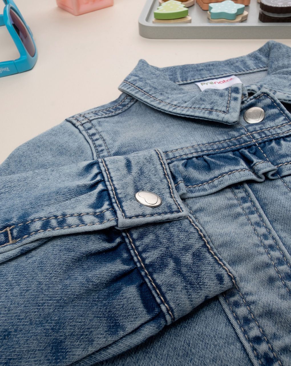 βρεφικό τζιν μπουφάν μπλε με βολάν για κορίτσι - Prénatal