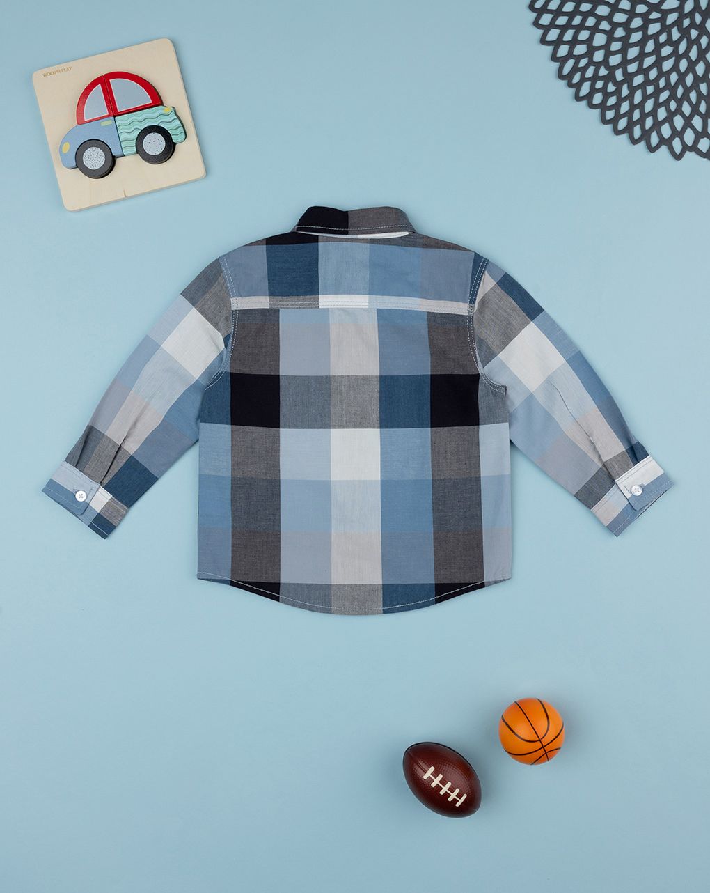 βρεφικό πουκάμισο καρό μπλε/μαύρο για αγόρι - Prénatal