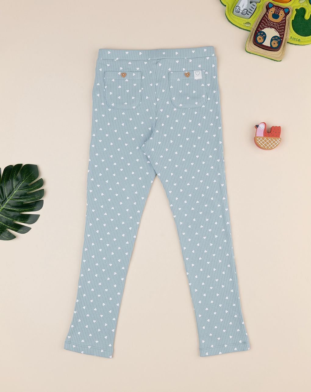 παιδικό κολάν γκριζοπράσινο ριμπ με καρδούλες για κορίτσι - Prénatal