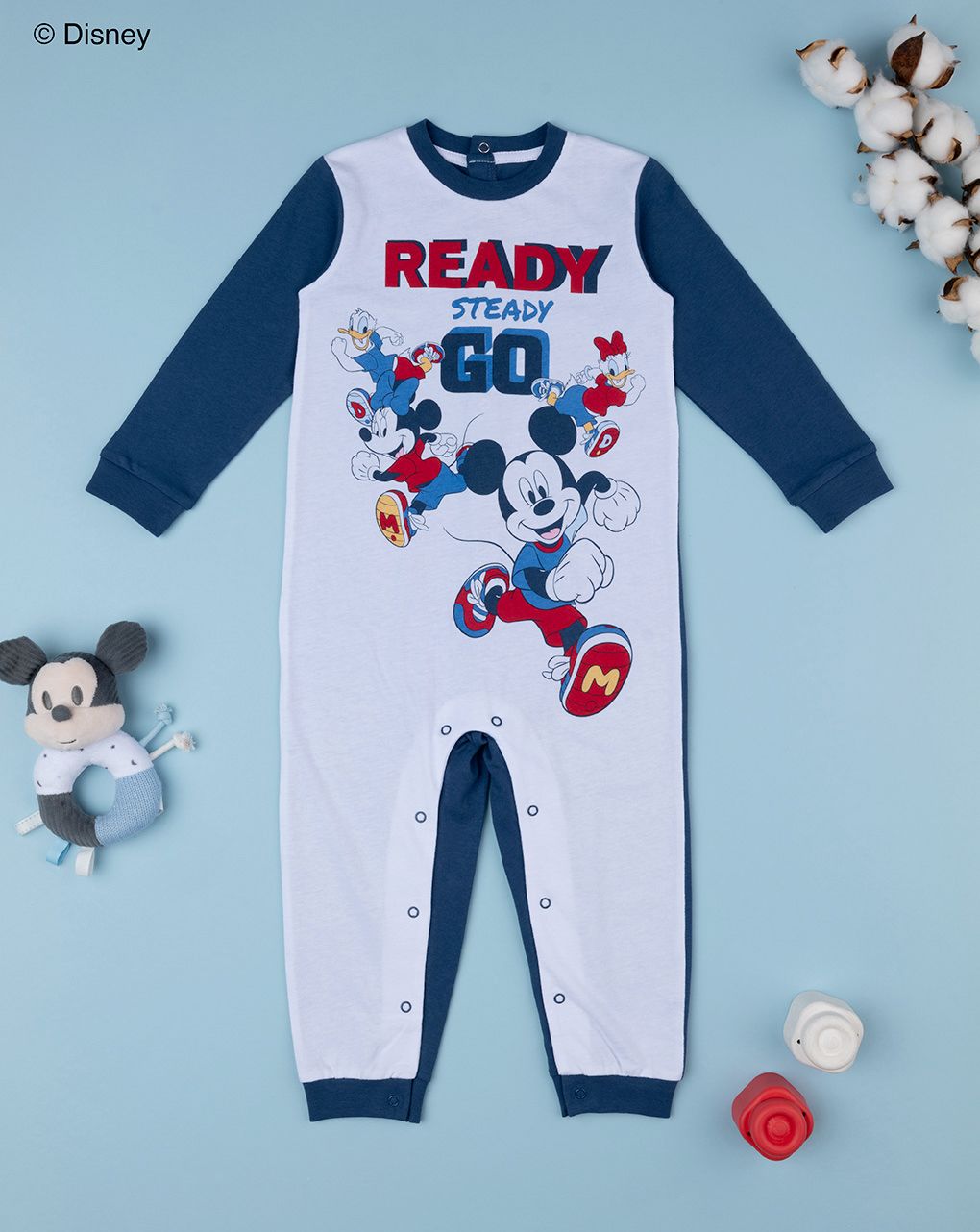 βρεφική ολόσωμη πιτζάμα λευκό/μπλε mickey για αγόρι - Prénatal