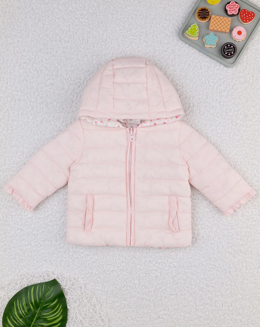 βρεφικό μπουφάν puffer ροζ φλοράλ για κορίτσι - Prénatal