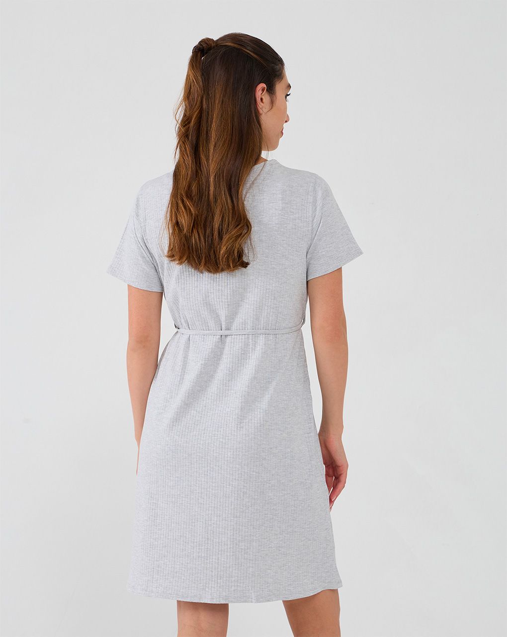 γυναικείο νυχτικό εγκυμοσύνης/θηλασμού γκρι ριμπ - Prénatal