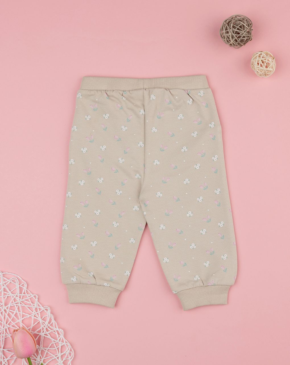 βρεφικό παντελόνι φόρμας μπεζ με λουλούδια για κορίτσι - Prénatal