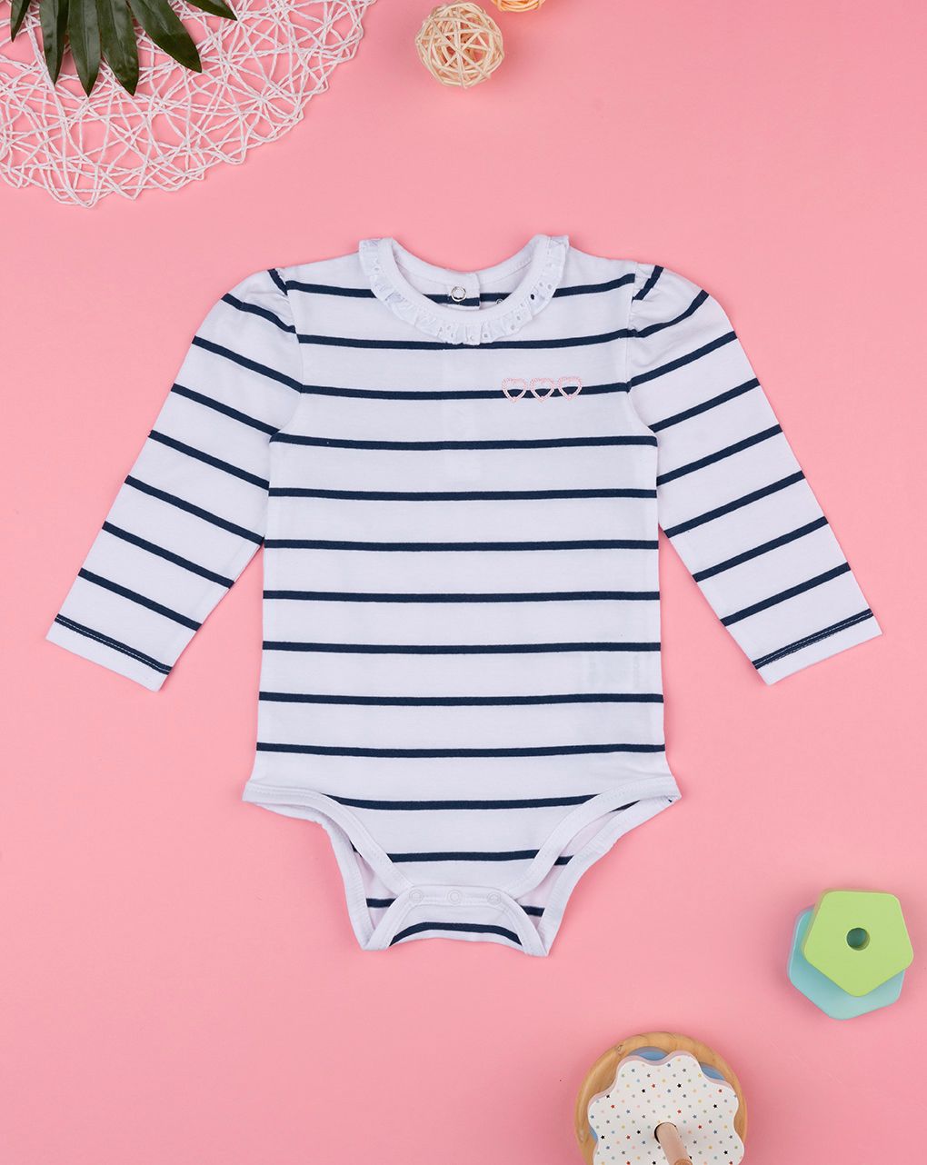 βρεφικό κορμάκι ριγέ με καρδούλες για κορίτσι - Prénatal