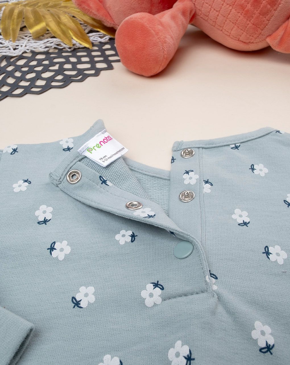 βρεφική μπλούζα φούτερ γκριζοπράσινη φλοράλ για κορίτσι - Prénatal